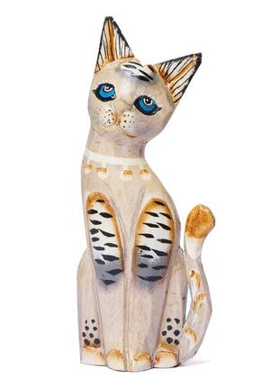 Статуетка кіт з блакитними очима дерев'яний в кольорі пастель висота 30см