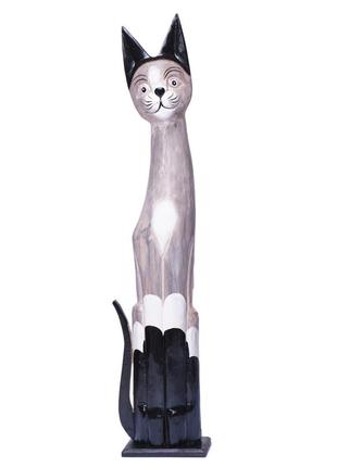Статуэтка кот напольный деревянный серо-черный на подставке высота 1м