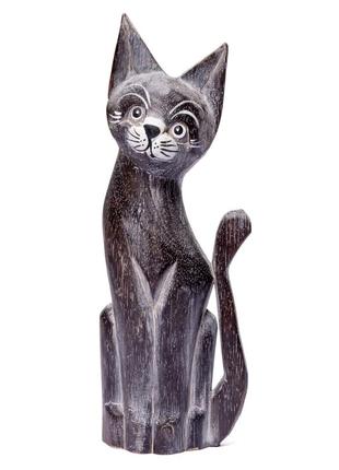 Статуэтка деревянная кошка серая высота 30см