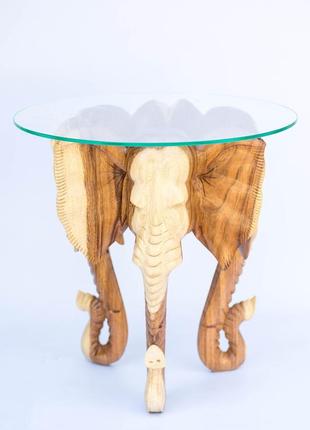 Стол кофейный деревянный на трех слонах  высота 60см диаметр 60см