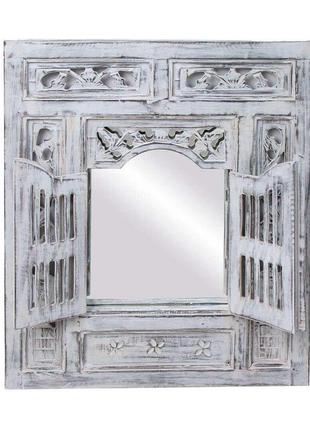Зеркало настенное декоративное окно деревянное резное 80см*90см