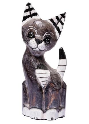 Статуетка кот сірий дерев'яний об'ємний фауст висота 36 см