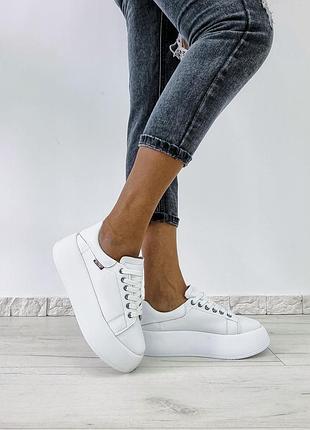 Белые кеды р36-40 натуральная кожа на платформе шкіряні кеди