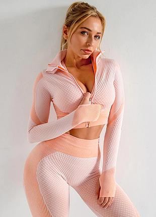 Женский комплект для тренировок рашгард и лосины костюм для фитнеса