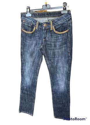 Тёмные джинсы с декорированными карманами италия1 фото
