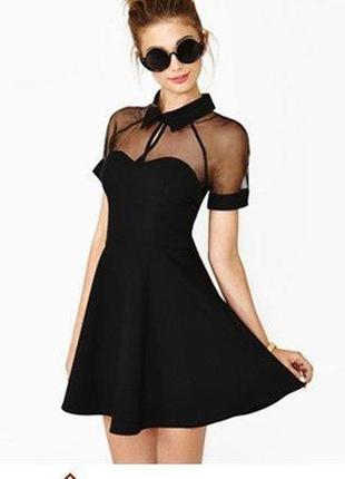 Чорне плаття з коміром та прозорим верхом / черное платье с воротником и прозрачным верхом