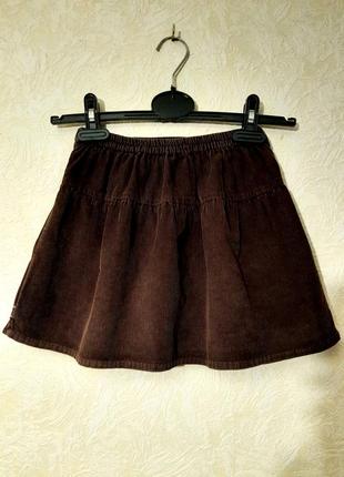 Tinker tailor бренд юбка вельветовая на кокетке коричневая на девочку 5/6 лет аппликация цветы8 фото