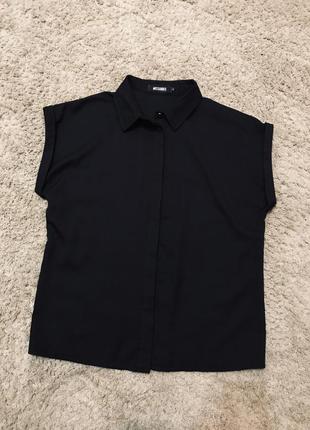 Черная рубашка свободный топ блузка без рукавов4 фото