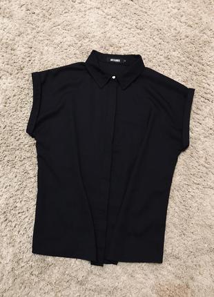 Черная рубашка свободный топ блузка без рукавов7 фото