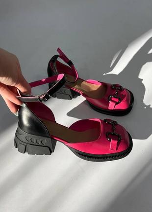 Стильные малиновые туфли с пряжкой из итальянской кожи🌷 квадратный нос и каблук