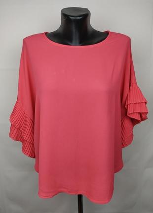 Блуза розовая итальянская шикарная с воланами uk 16/44/xl