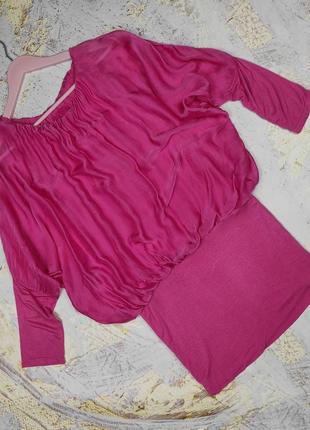 Блуза туніка кімоно шовкова красива рожева1 фото