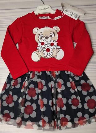Сукня дитяча плаття дитяче плаття дитяче червоне з мишком ведмедем з фітином красиве нарядне