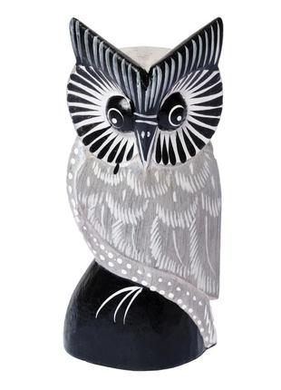 Статуетка сова сіра дерев'яна розмальована висота 12 см