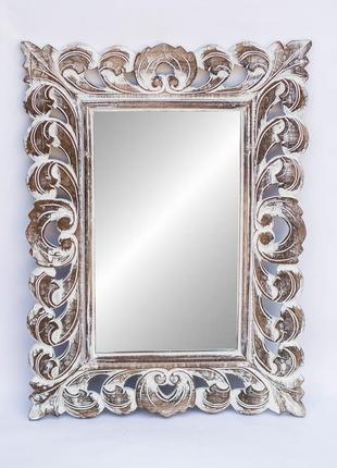 Зеркало настенное в резной деревянной раме ажур размеры 100см*70см1 фото