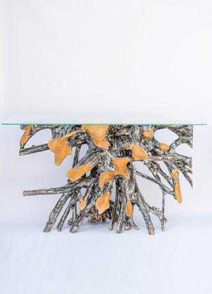 Консольний стіл з масиву кореня тикового дерева,висота 80см1 фото