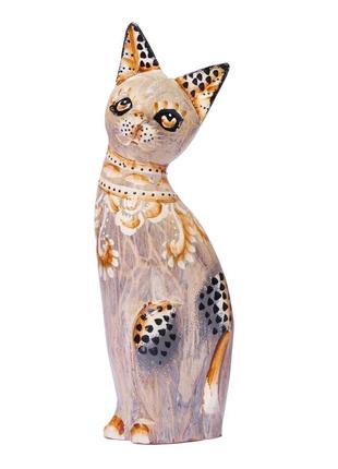 Статуэтка кот деревянный расписной в цвете пастэль высота 20см1 фото