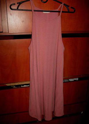 Платье-майка в рубчик трикотаж кораллово-розовое3 фото