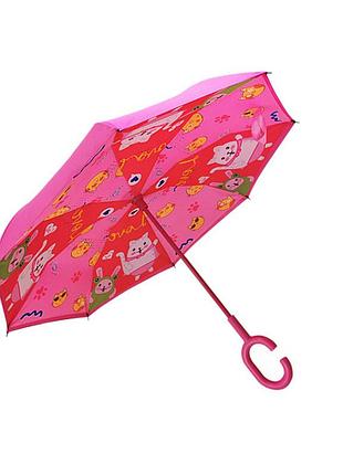 Детский зонт-наоборот up-brella lucky cat-rose red обратного сложения            "ins-pr"