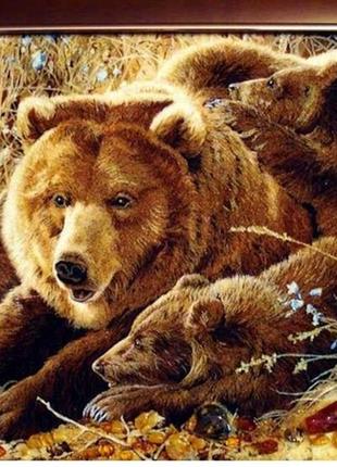 Картина из натурального янтаря " медведи", 40\60 см
