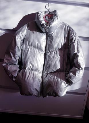 Куртка пуфер zara металік срібляста куртка дута на весну