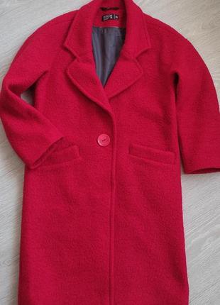 Пальто демисезонное букле красное шерсть оверсайз  бойфренд2 фото