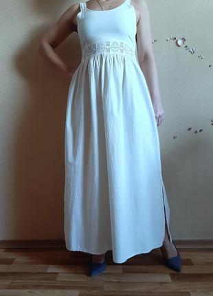 Натуральное фактурное бежевое платье из 100% хлопка от by hit