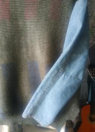 Винтажный свитерок с джинсовыми рукавами2 фото