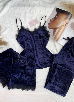 Жіноча піжама трійка. гарний піжамний комплект мармуровий велюр. жіноча піжама майка, шорти, штани