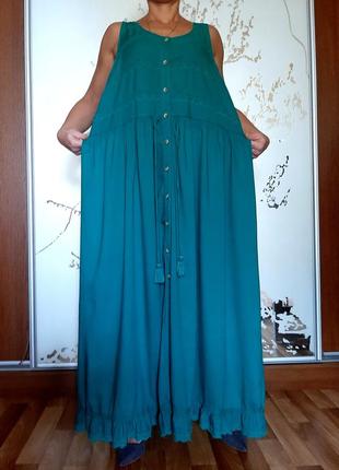 Натуральное бирюзово-зеленое платье макси из 100% вискозы3 фото