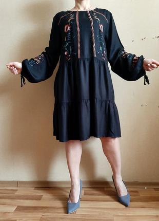 Натуральне чорне ярусну сукні з вишивкою 100% віскоза5 фото