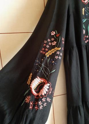 Натуральне чорне ярусну сукні з вишивкою 100% віскоза10 фото