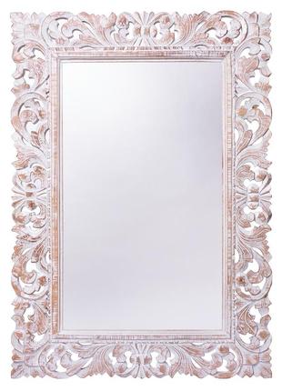Зеркало настенное прямоугольное в резной деревянной раме белая патина "ажур"145см*80см