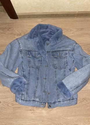 Голубая джинсовая куртка женская, джинсовка на меху1 фото