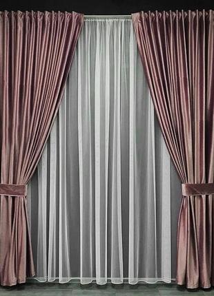 Порт'єрна тканина для штор оксамит колір фрезовий2 фото