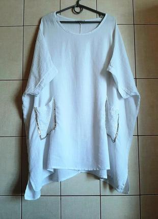 Натуральная белоснежная блуза-туника оверсайз из 100% хлопка