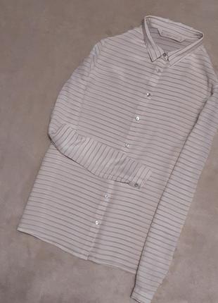Шёлковая рубашка zara в полоску длинный рукав 100% шёлк р 8/10