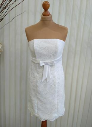 Короткое белое кружевное свадебное платье, 46р1 фото