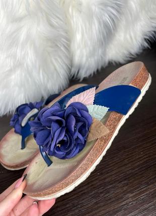 Вьетнамки тапки летние синие с цветком