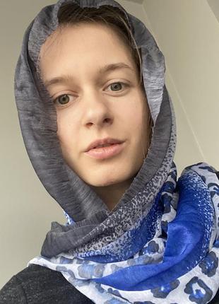 Синий пятнистый шаль палантин шарф платок шифон3 фото