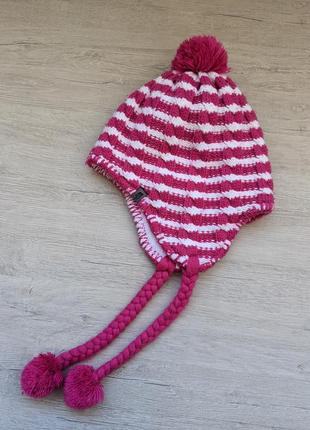 Тепла гарна зимова шапка, з косичками рожева the north face оригінал1 фото