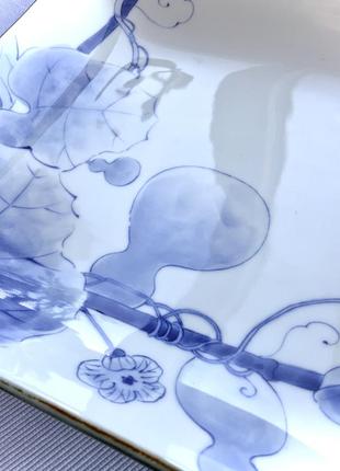 Блюдо японія фарфор форма квадрат кухня азія сервіровка столу посуд тарілка колір блакитний білий синій2 фото