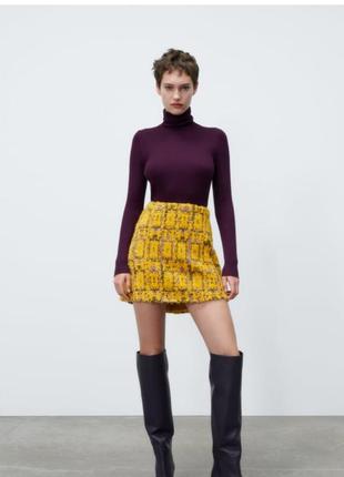 Спідниця юбка шерстяна міні коротка жіноча жовта чорна в клітину на запах тепла шерсть zara