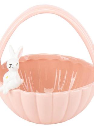 Керамическая корзинка, вазочка, конфетница "милый кролик" 17х16,2х14, см. пасхальная керамика, посуда на пасху