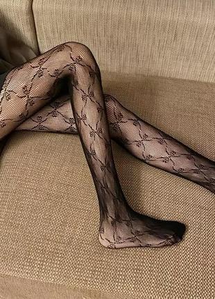 Колготки сетка чулки колготы бантики бант колготы капроновые с принтом принт conte legs