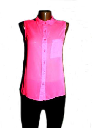 Блуза сорочка без рукавів неоновий рожевий