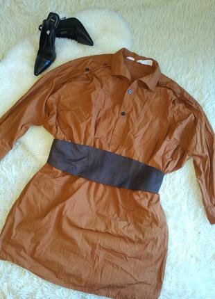 Сорочка, сукня, туніка, котон 100, коричневого гірчичного кольору