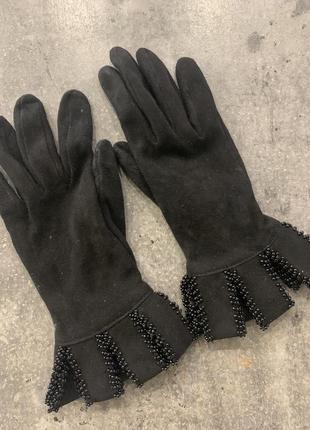 Перчатки замшеві розшиті намистинами, рукавиці2 фото