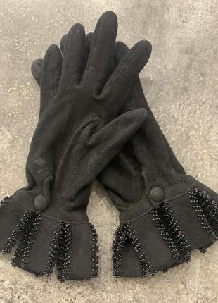 Перчатки замшеві розшиті намистинами, рукавиці3 фото