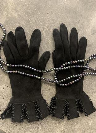 Перчатки замшеві розшиті намистинами, рукавиці1 фото